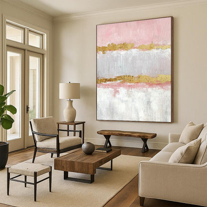 Hand-Painted Pink & Gold Textured Abstract, Acrylic Modern Art Painting HS347