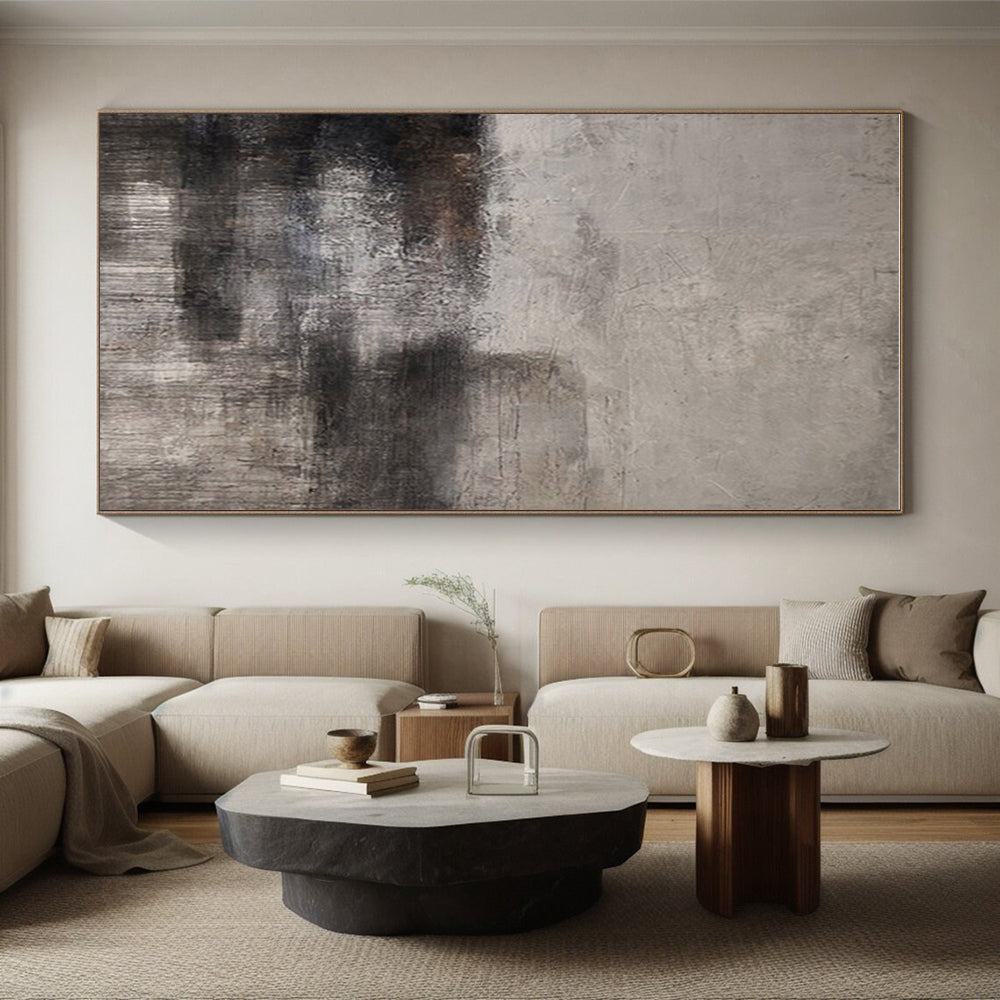 Unique Abstract Art Gray & Black Textured Abstract, Large Contemporary Wall Art HS309