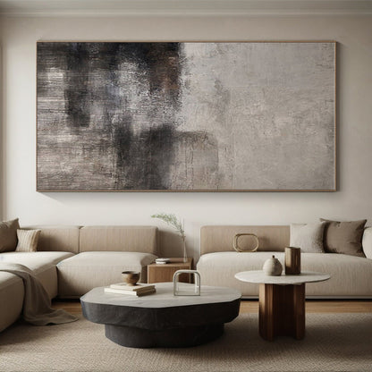 Unique Abstract Art Gray & Black Textured Abstract, Large Contemporary Wall Art HS309