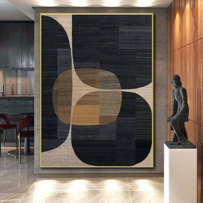 Unique Abstract Art Black, Brown & Beige Geometric Abstract, Large Contemporary Wall Art HS332