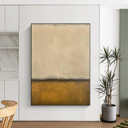 Hand-Painted Beige and Gold Abstract Minimalist Painting For Sale HS053