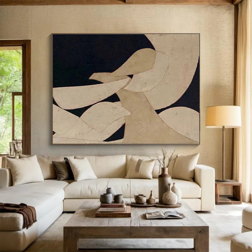 Big Size Beige and Black Geometric Abstract Art WB223