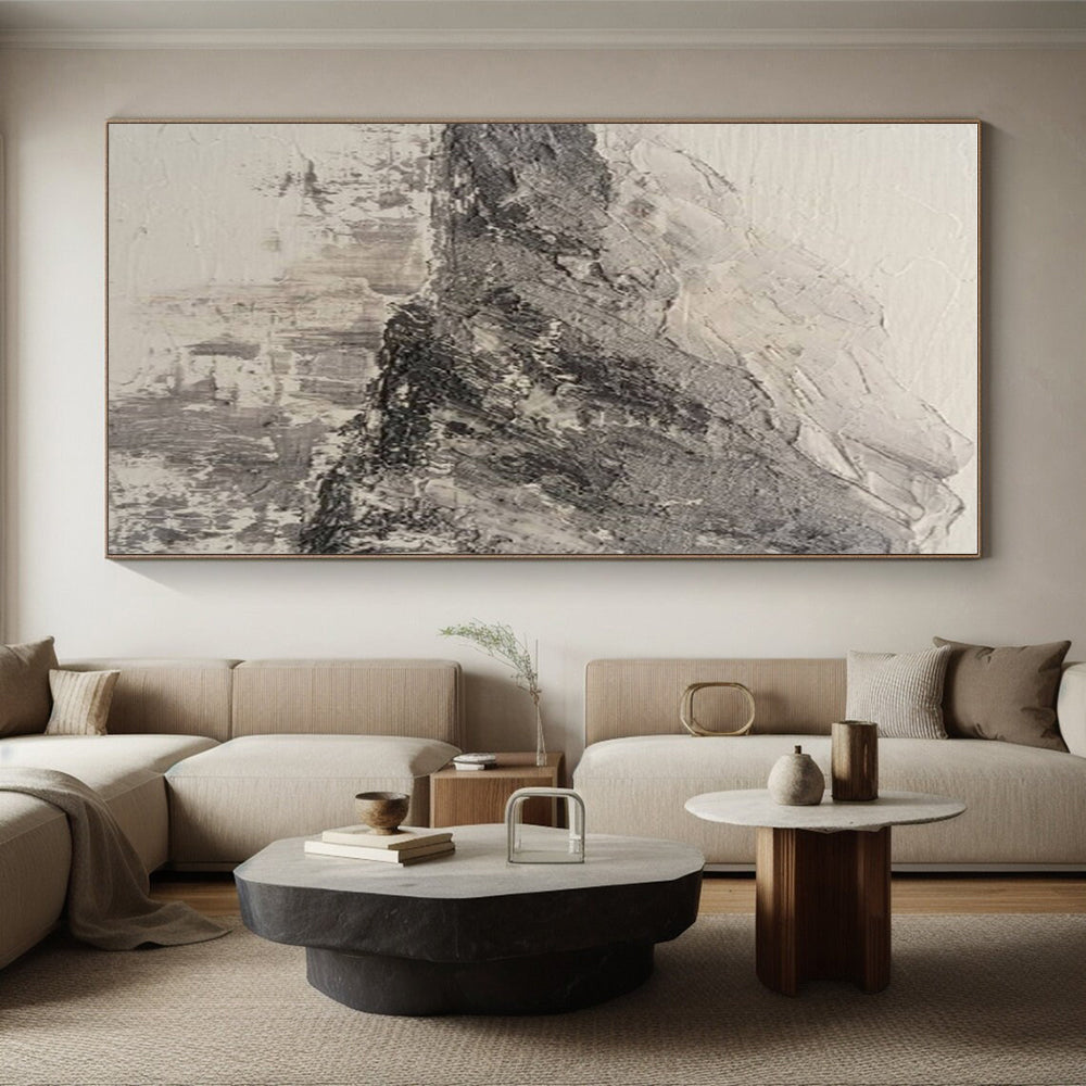 Hand Painted Art Gray and White Textured Abstract Landscape HS721