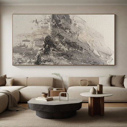 Hand Painted Art Gray and White Textured Abstract Landscape HS721