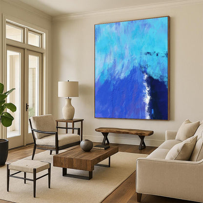 Acrylic Modern Art Paintings Blue and Turquoise Textured Abstract Painting On Canvas HS809