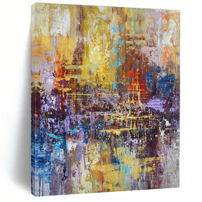 Large Painting In Living Room Multicolor Textured Abstract Cityscape HS618