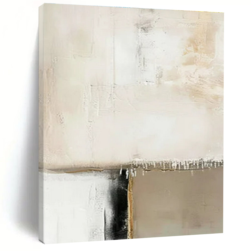 Unique Abstract Art Beige, White, and Black Textured Abstract Painting On Canvas HS786