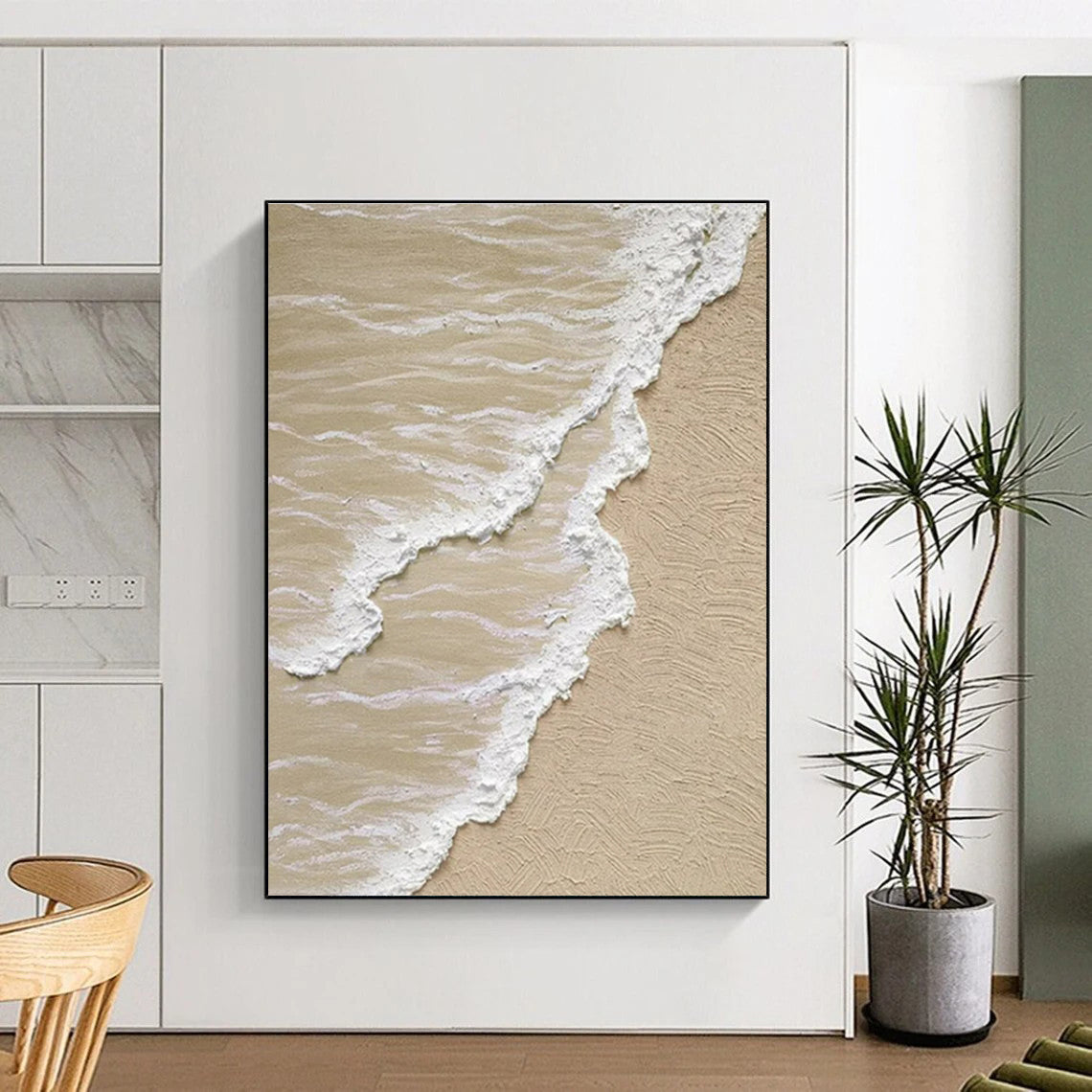 Gray, Green, and White Textured Coastal Abstract Painting For Sale Online WS479