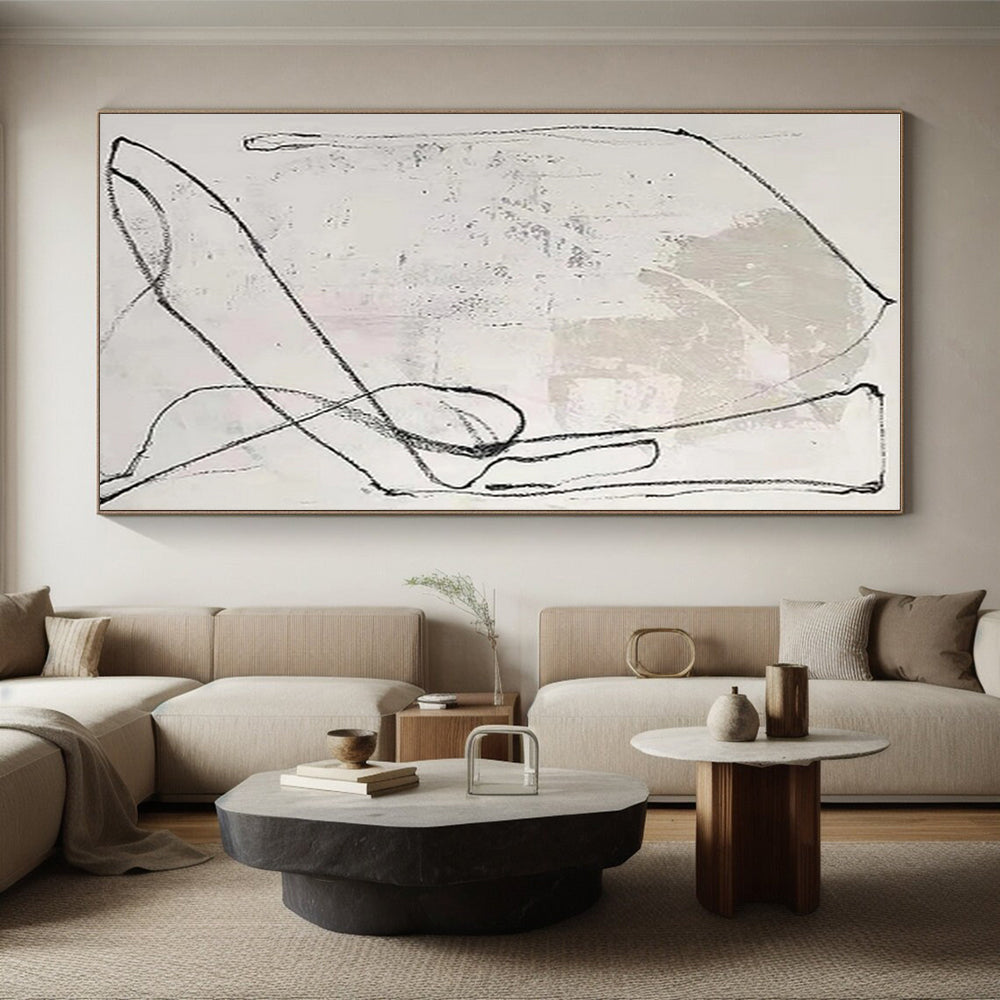 Handmade Art Black & White Sketch Abstract, Minimalist Canvas Art HS333