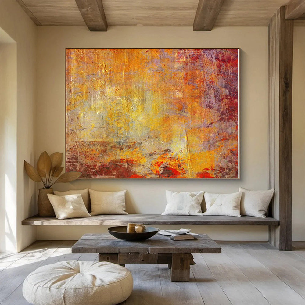Big Size Orange and Red Abstract Textured Painting WB062