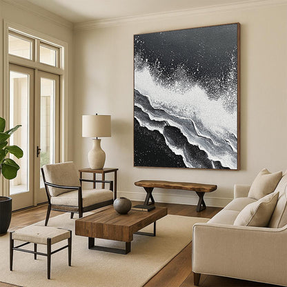 Unique Abstract Art Black and White Wave Textured Abstract Painting HS176