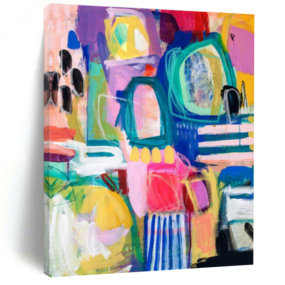 Hand-Painted Multicolor Gestural Abstract, Acrylic Modern Art Painting HS296