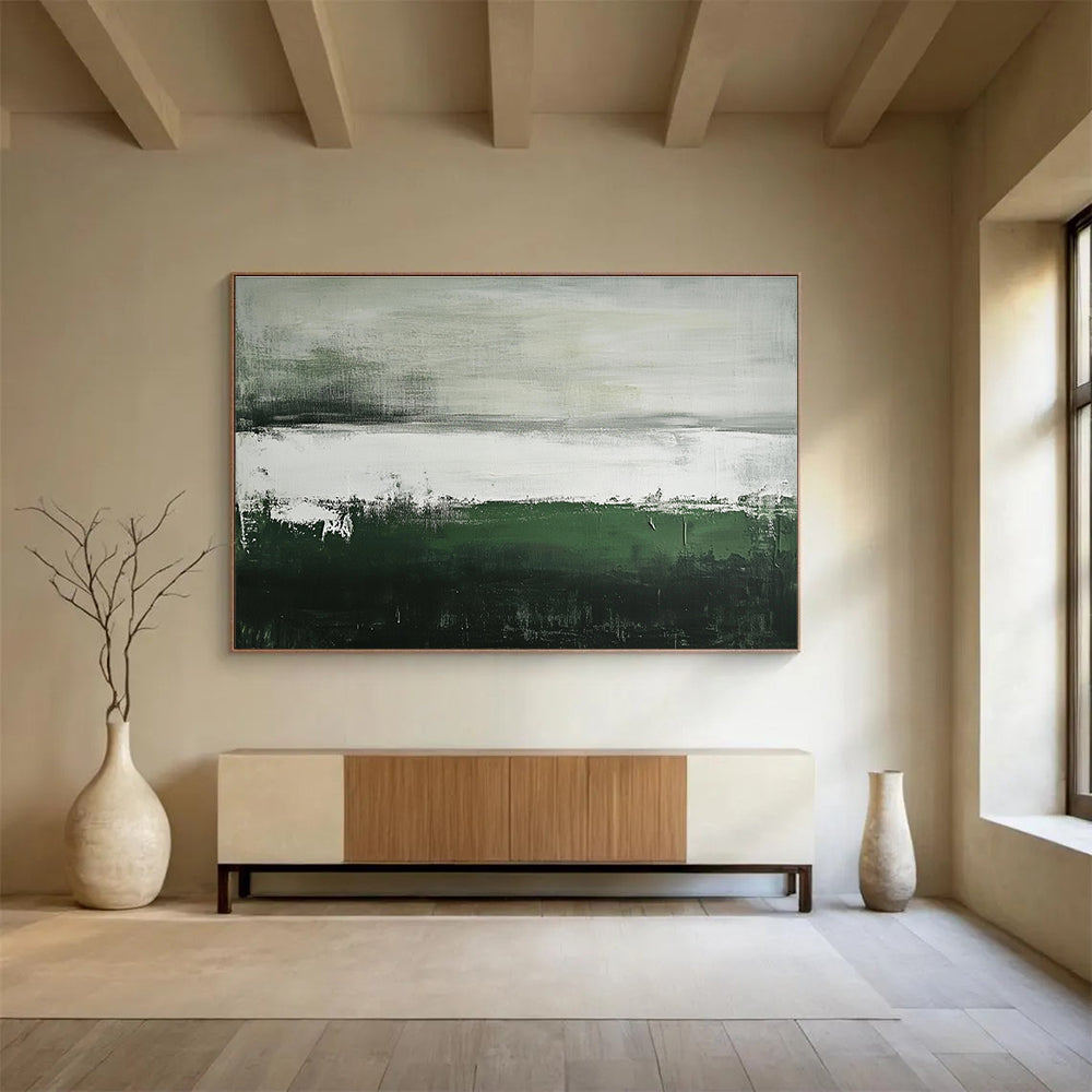 Oversized Canvas Art Green, Gray, and White Abstract Landscape - Acrylic Painting WB297