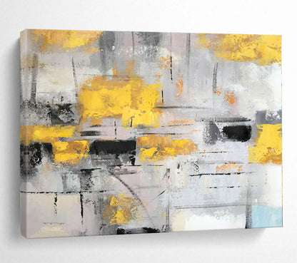 Huge Size Yellow, Gray and Black Abstract Geometric Painting WB074