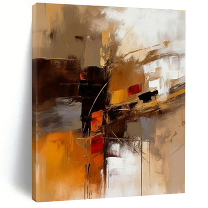 Hand-Painted Acrylic Modern Art Paintings with Brown, Gray, White Dynamic Shapes - Oversized Abstract Wall Art HS519