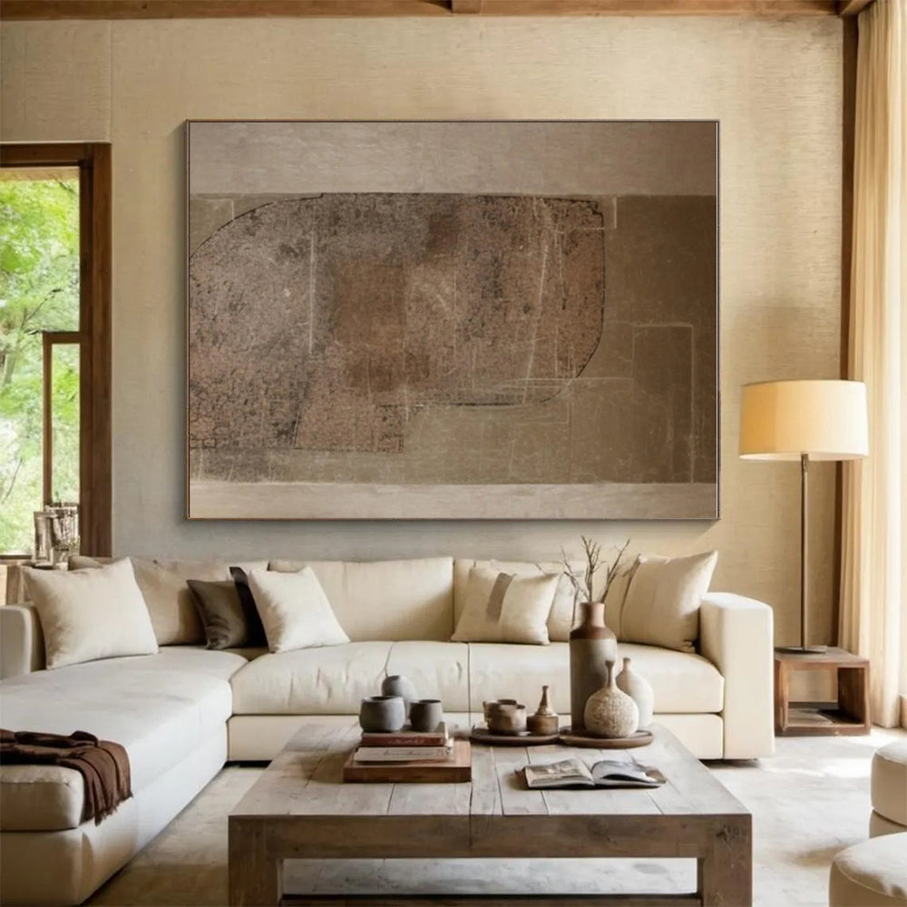 Hand-Painted Art with Brown, Beige and Gray Colors, Textured Abstract Theme HS481