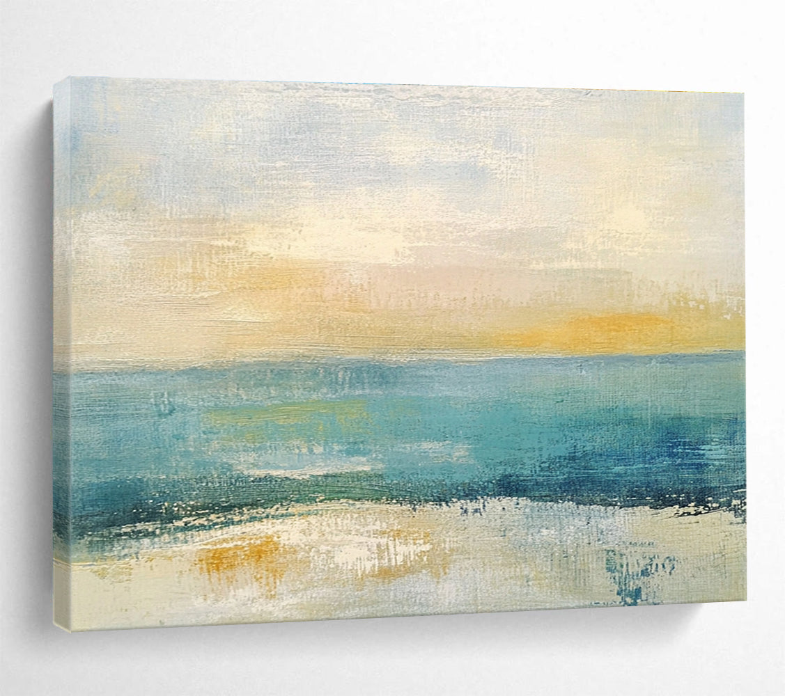 Oversized Canvas Art Blue, Yellow, and White Abstract Coastal Scene - Acrylic Painting WB273