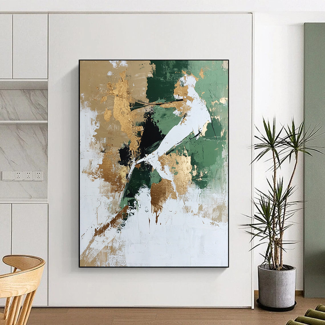 Green, Gold, White Abstract Textured Art For Living Room and Study WS434