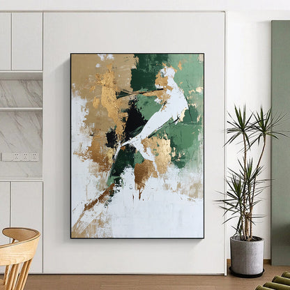 Green, Gold, White Abstract Textured Art For Living Room and Study WS434