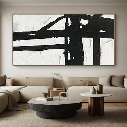 Large Size Black & White Textured Abstract Geometric Art HS378