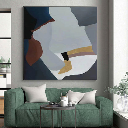 Hand Painted Art Blue, Gray & Gold Geometric Abstract, Acrylic Modern Art Paintings HS415