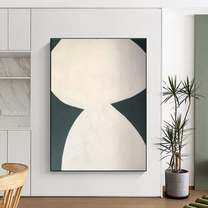 Minimalist Canvas Art White and Dark Green Organic Abstract Art HS646