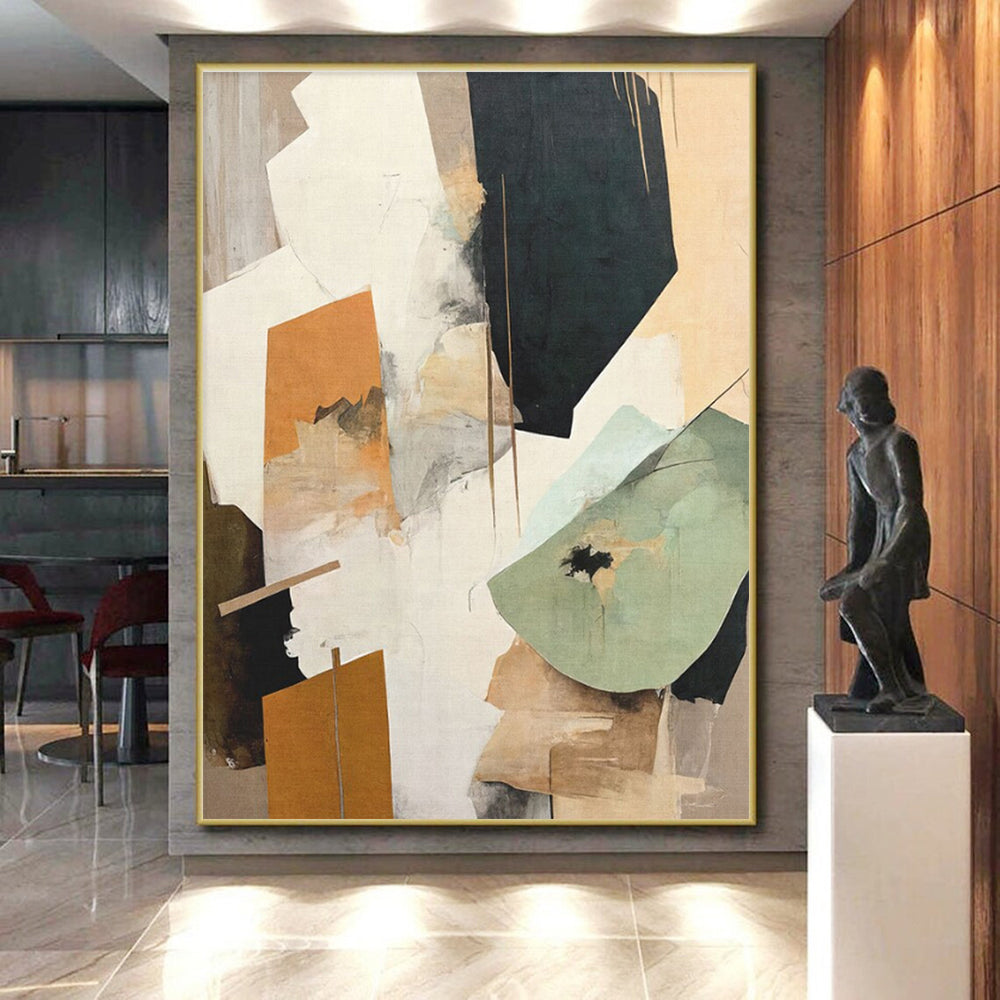 Oversized Abstract Wall Art Geometric and Organic Shapes in Warm Neutrals HS580