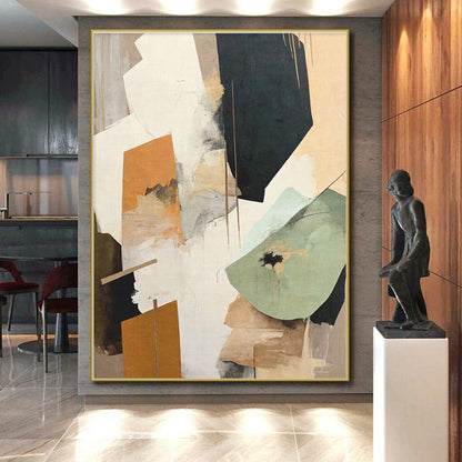 Oversized Abstract Wall Art Geometric and Organic Shapes in Warm Neutrals HS580