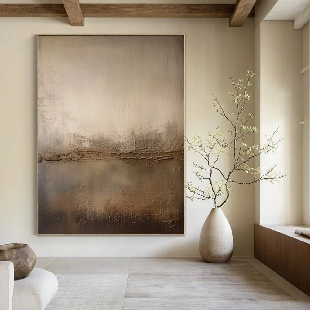 Beige and Brown Textured Minimalist Abstract Painting For Sale Online WS473