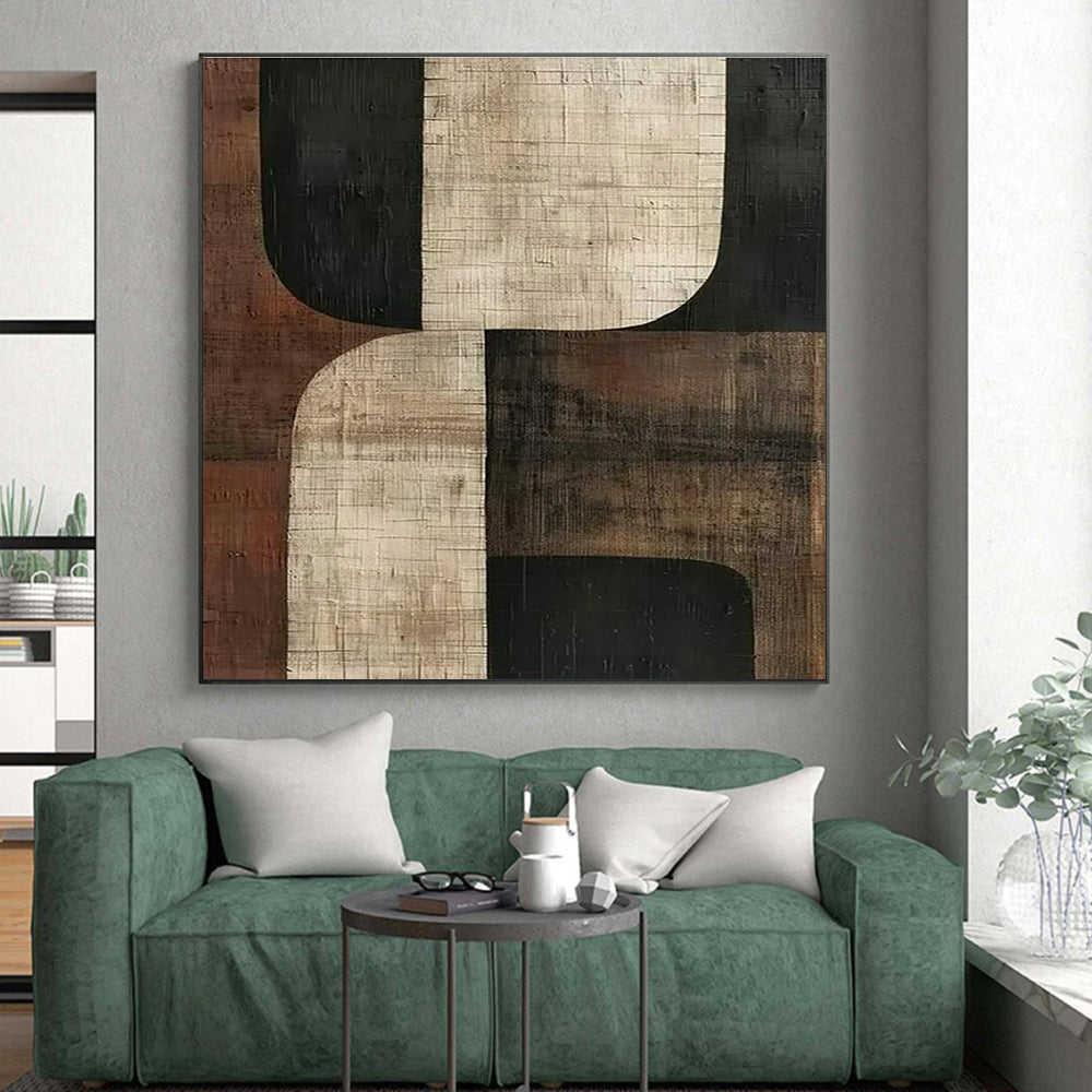 Unique Abstract Art Brown and Black Geometric Abstract Painting On Canvas HS818