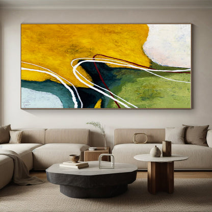 Acrylic Modern Art Paintings Yellow, Green, and White Dynamic Abstract Painting On Canvas HS822