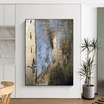 Large Contemporary Wall Art Neutral Tones with Blue and Gold Accents Abstract Art HS648
