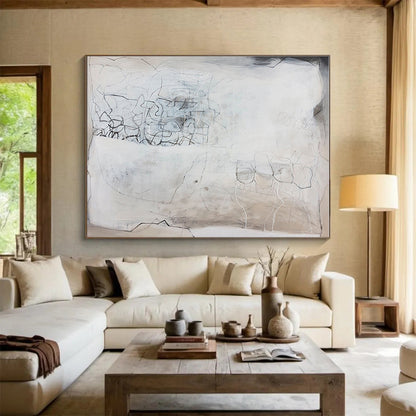 Gray, Beige, Black Abstract Line Art Acrylic Painting WB025