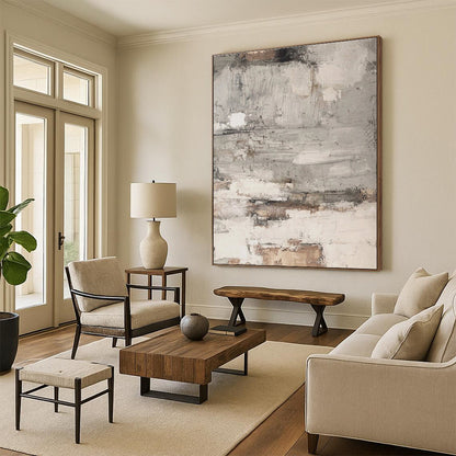 Unique Abstract Art Gray, Beige, and Brown Textured Abstract Art HS632