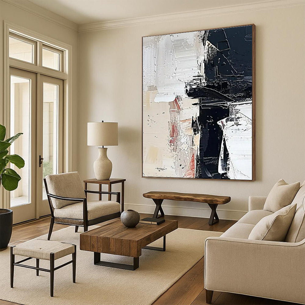 Cool Abstract Paintings Black, White, and Beige Dynamic Abstract Painting On Canvas HS820