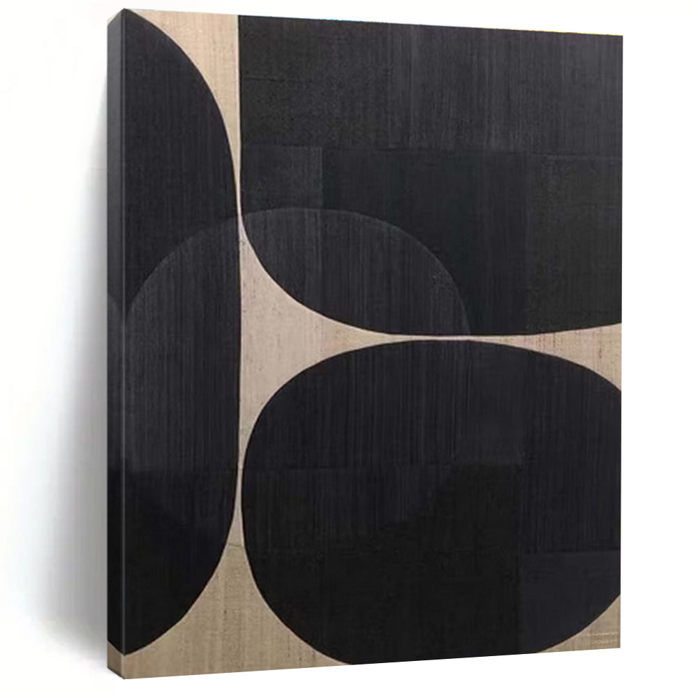 Handmade Art Black & Beige Geometric Abstract, Minimalist Canvas Art HS324