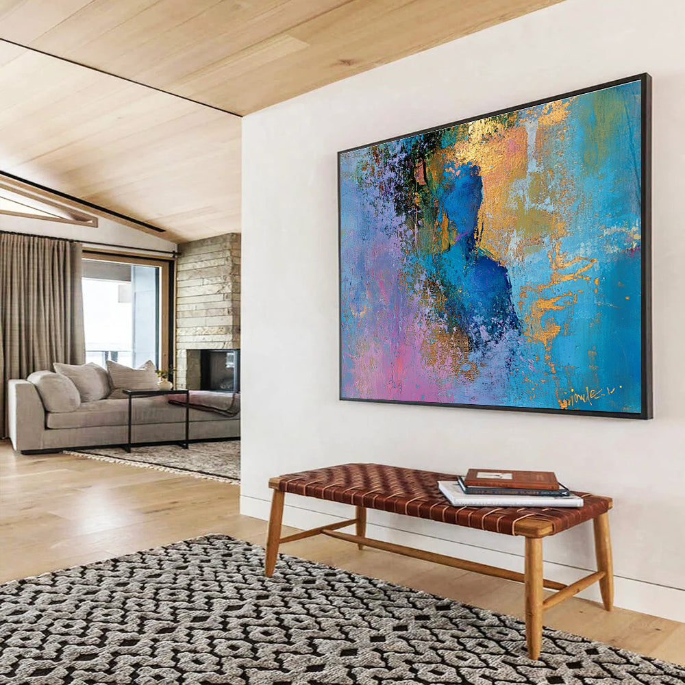 Huge Size Blue, Purple, Gold, and Pink Abstract Figural Art - Acrylic Painting WB278