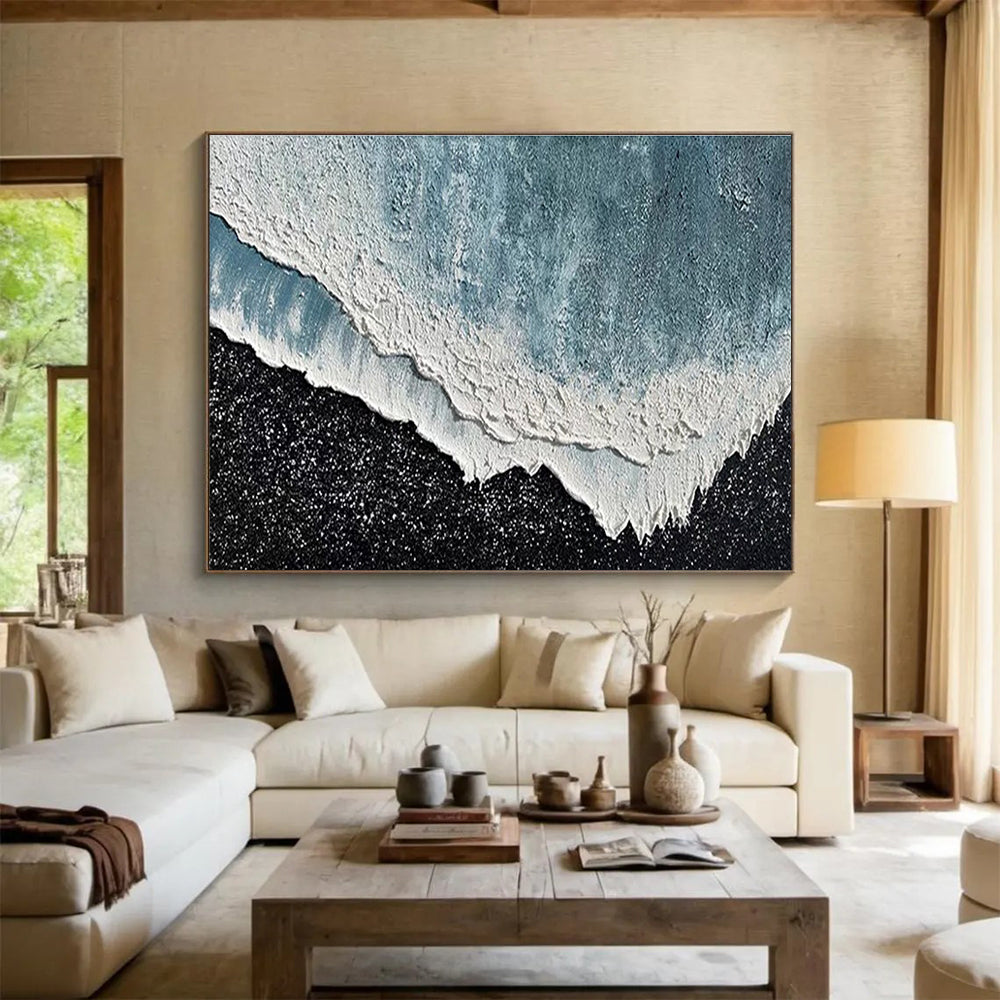 Oversized Canvas Art in Blue and Black Textured Abstract Style WB222