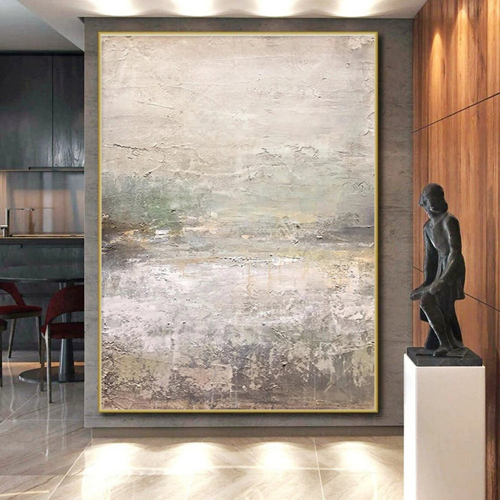 Hand Painted Art Beige & Gray Textured Abstract, Acrylic Modern Art Paintings HS315