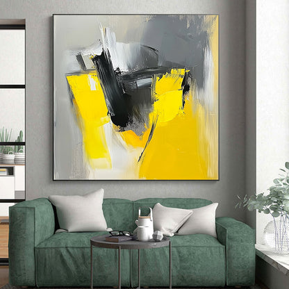 Large Size Yellow, Black, and Gray Abstract Expressive Painting For Sale HS142