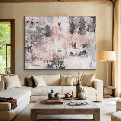 Handmade Art Pink, Gray & Black Textured Abstract, Minimalist Canvas Art HS293