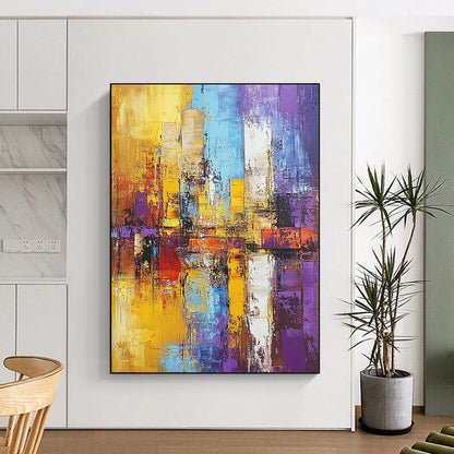 Gaint Canvas Art Multicolor Abstract Cityscape Painting For Sale HS121