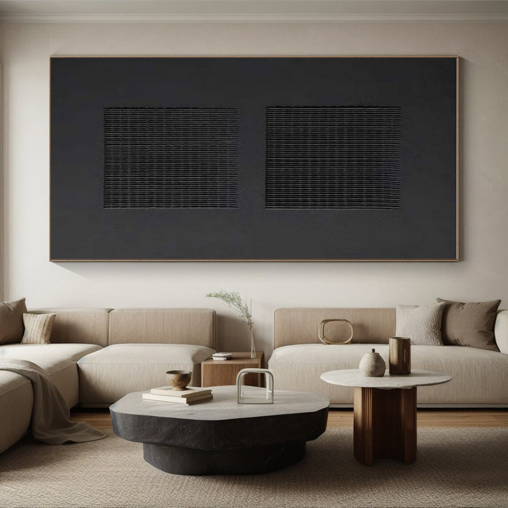 Unique Abstract Art Black Textured Abstract, Large Contemporary Wall Art HS330