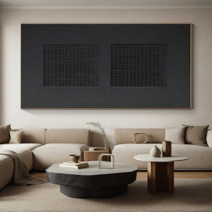 Unique Abstract Art Black Textured Abstract, Large Contemporary Wall Art HS330