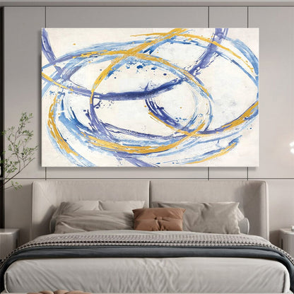 Extra Large Size Blue, Gold and White Abstract Geometric Painting WB148