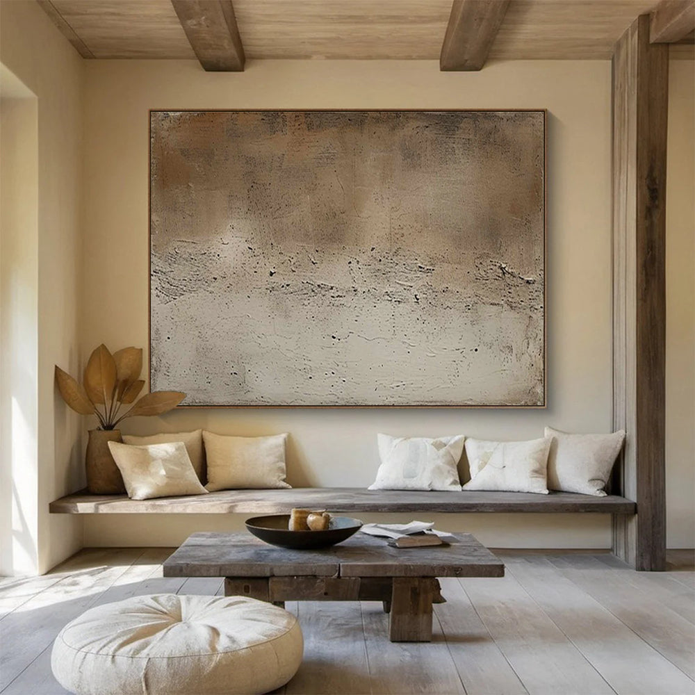 Horizontal Brown and Beige Textured Abstract Art WB227