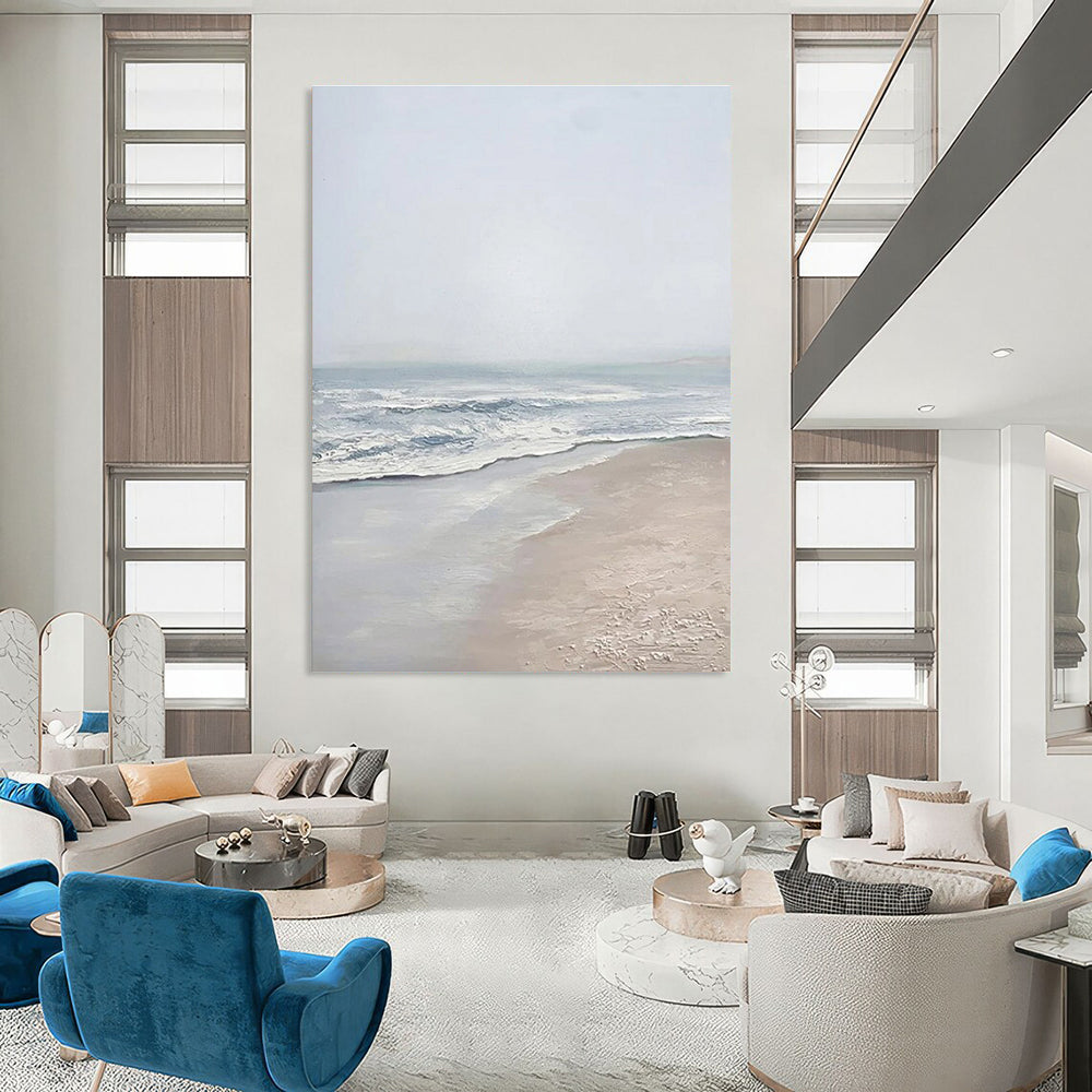 Beige, Blue Abstract Seascape Art For Living Room and Bathroom WS451