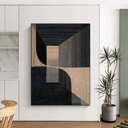 Gaint Canvas Art Black & Beige Geometric Abstract, Oversized Abstract Wall Art HS328