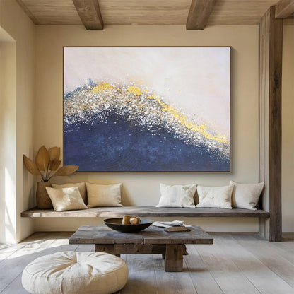 Oversized Canvas Art in Blue and Gold Textured Abstract Style WB234