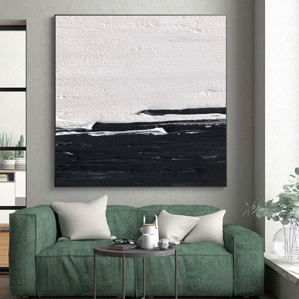 Minimalist Canvas Art Black & White Textured Abstract, Handmade Art HS273